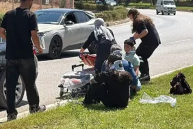 Kaza ihbarına giden polis aracına otomobil çarptı