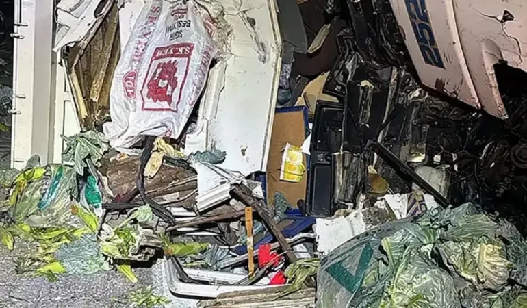 TIR'a çarpan sebze yüklü kamyonun şoförü öldü